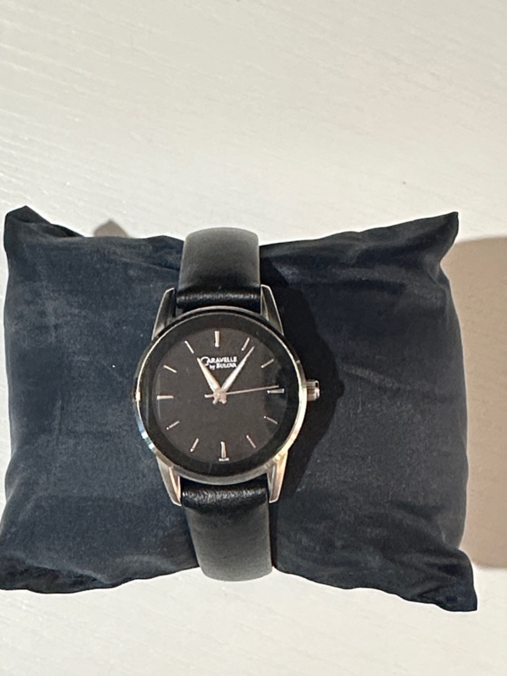 Bulova Black Dial and Black Leather Strap Women's Watch